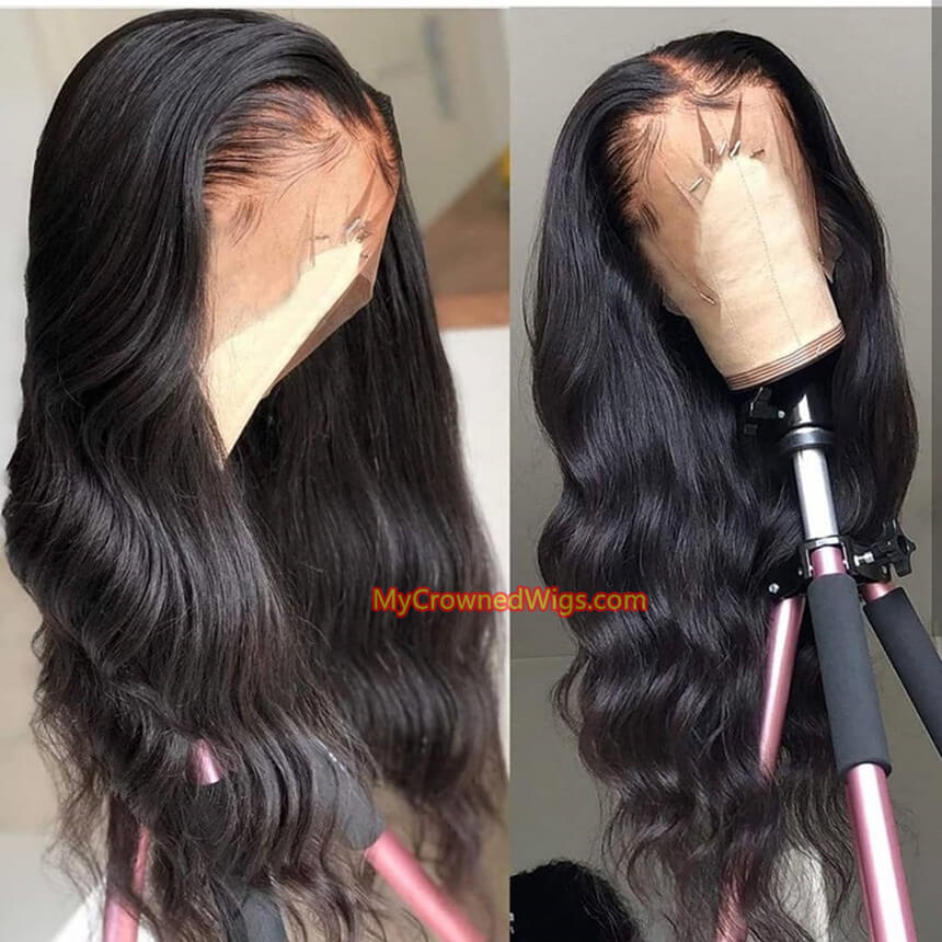 Stock 13x6 Straight Long Parting Virgin Human Hair Lace Front Wigs 